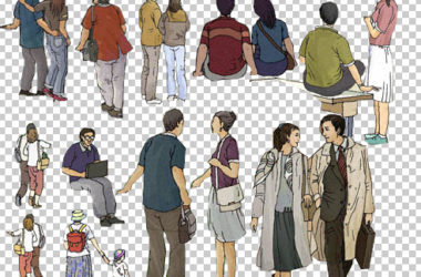 手绘风格人物素材，透明背景，PSD分层-BIM建筑网