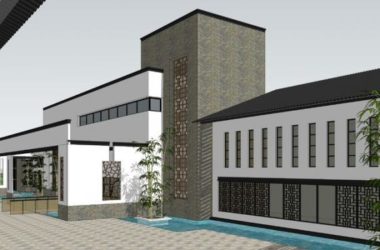Sketchup别墅模型|别墅,院落,景观,山地,水景,新中式风格-BIM建筑网