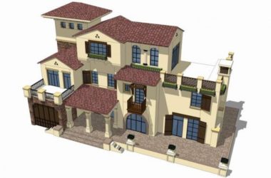 Sketchup别墅模型|独栋别墅,西班牙风格-BIM建筑网