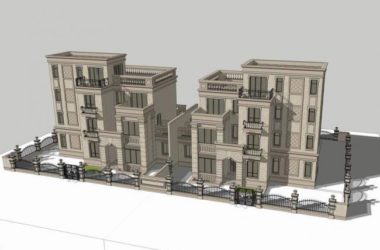 Sketchup别墅模型|双拼别墅,新古典风格,简欧式别墅-BIM建筑网