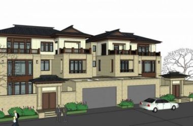 Sketchup别墅模型|双拼别墅,新中式风格-BIM建筑网