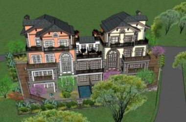 Sketchup别墅模型|双拼别墅,欧式古典风格-BIM建筑网