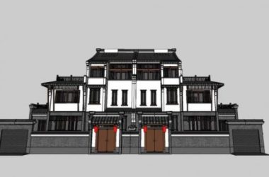 Sketchup别墅模型|中式风格,徽派坡顶,,双拼别墅-BIM建筑网