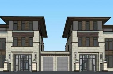 Sketchup别墅模型|新亚洲风格,双拼别墅-BIM建筑网