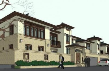 Sketchup别墅模型|福德门, 中式风格,双拼别墅-BIM建筑网