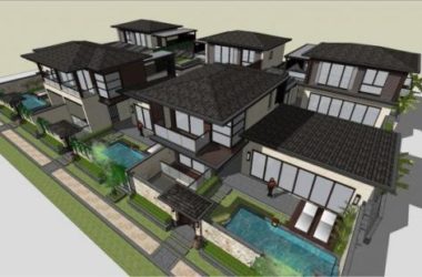 Sketchup别墅模型|联排别墅,新中式风格,居住建筑-BIM建筑网