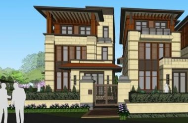 Sketchup别墅模型|联排别墅,英式风格,景观,水景-BIM建筑网