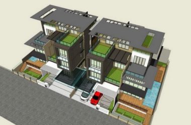 Sketchup别墅模型|双拼别墅,现代风格-BIM建筑网