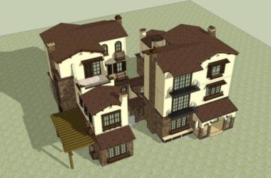 Sketchup别墅模型|叠拼别墅,西班牙风格,古典风格-BIM建筑网