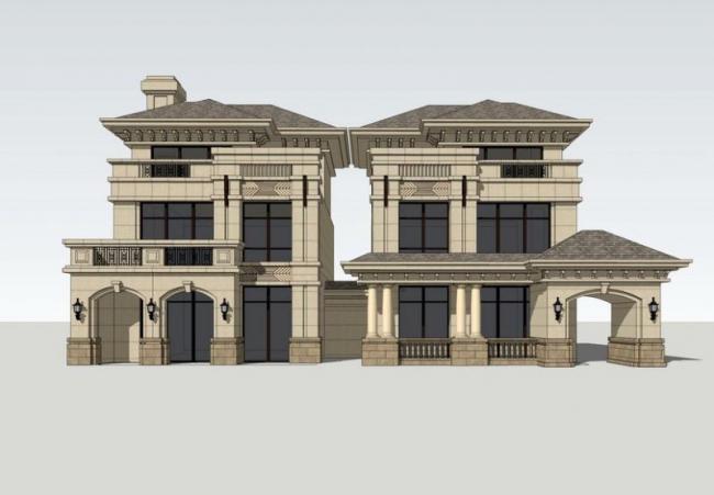 Sketchup别墅模型|双拼别墅,法式风格 Sketchup别墅模型|双拼别墅,法式风格