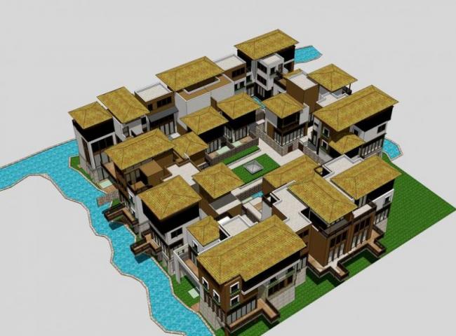 Sketchup别墅模型|联排别墅,东南亚风格 Sketchup别墅模型|联排别墅,东南亚风格