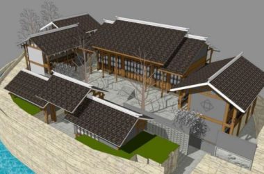 Sketchup别墅模型|多层别墅农家院民宿,中式风格-BIM建筑网