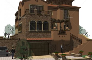Sketchup别墅模型|独栋别墅,泉水湾,西班牙风格,古典风格-BIM建筑网