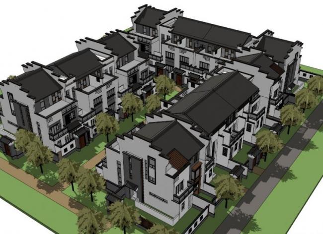 Sketchup别墅模型|徽派合院别墅 Sketchup别墅模型|徽派合院别墅