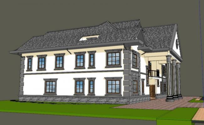 Sketchup别墅模型|双拼别墅,古典风格 Sketchup别墅模型|双拼别墅,古典风格