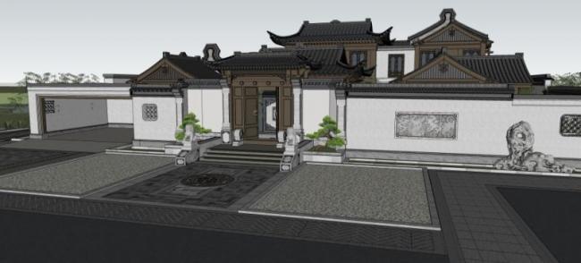 Sketchup别墅模型|叠拼别墅,中式风格 Sketchup别墅模型|叠拼别墅,中式风格
