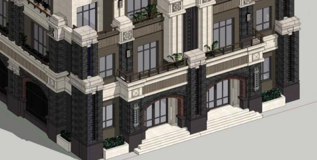 Sketchup别墅模型|联排别墅,古典风格 Sketchup别墅模型|联排别墅,古典风格