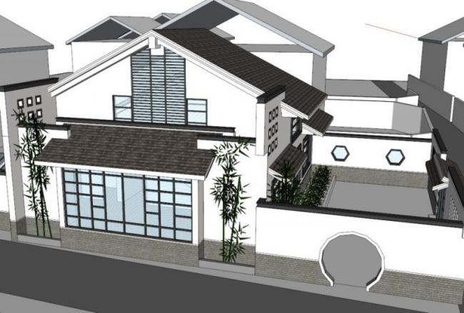 Sketchup别墅模型|独栋别墅,中式风格 Sketchup别墅模型|独栋别墅,中式风格