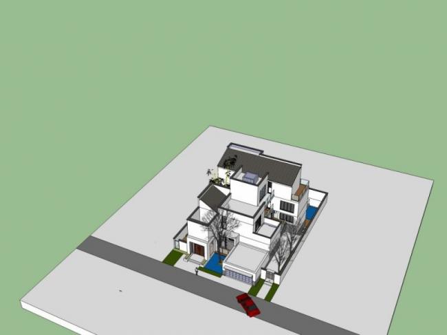 Sketchup别墅模型|独栋别墅,现代中式风格 Sketchup别墅模型|独栋别墅,现代中式风格