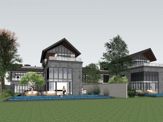 Sketchup别墅模型|双拼别墅,现代中式风格 Sketchup别墅模型|双拼别墅,现代中式风格