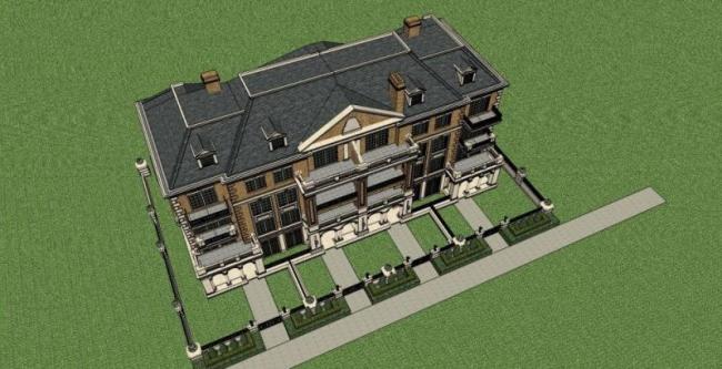 Sketchup别墅模型|联排别墅,古典风格 Sketchup别墅模型|联排别墅,古典风格