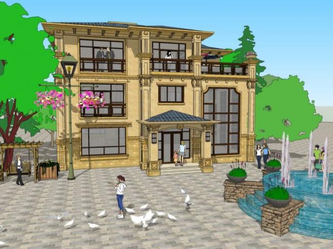 Sketchup别墅模型|独栋别墅,古典风格 Sketchup别墅模型|独栋别墅,古典风格