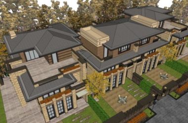 Sketchup别墅模型|双拼别墅,现代风格-BIM建筑网