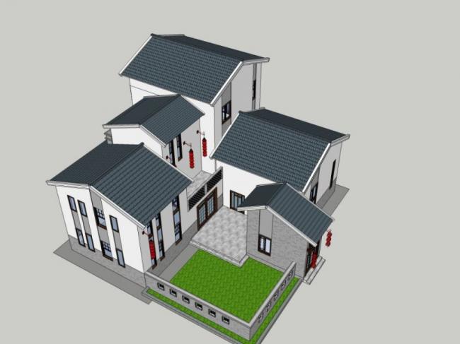 Sketchup别墅模型|独栋别墅,中式风格 Sketchup别墅模型|独栋别墅,中式风格