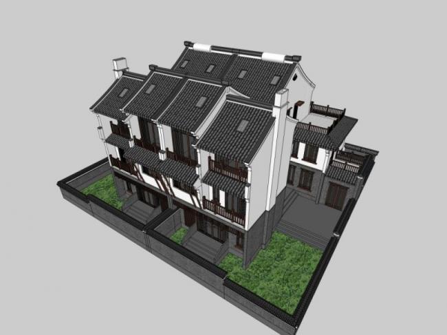 Sketchup别墅模型|双拼别墅,现代中式风格 Sketchup别墅模型|双拼别墅,现代中式风格