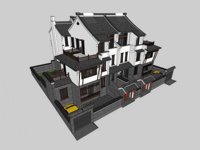Sketchup别墅模型|双拼别墅,现代中式风格 Sketchup别墅模型|双拼别墅,现代中式风格
