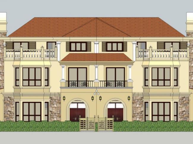 Sketchup别墅模型|双拼别墅,欧式风格 Sketchup别墅模型|双拼别墅,欧式风格