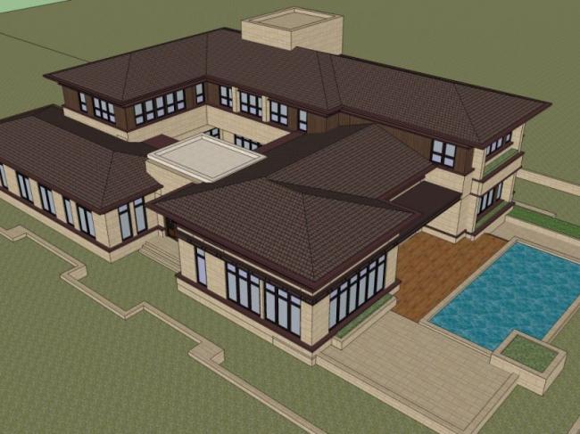 Sketchup别墅模型|独栋别墅,现代中式风格 Sketchup别墅模型|独栋别墅,现代中式风格