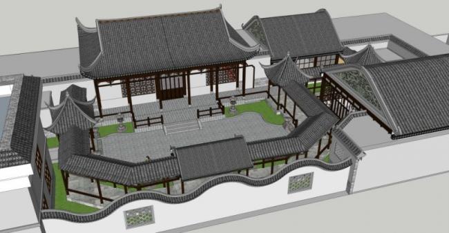 Sketchup别墅模型|独栋别墅,中式风格 Sketchup别墅模型|独栋别墅,中式风格