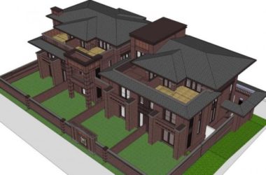 Sketchup别墅模型|双拼别墅,现代风格-BIM建筑网
