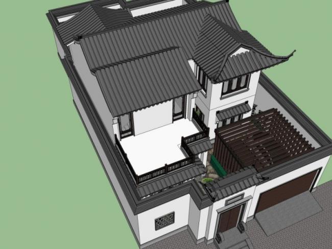 Sketchup别墅模型|独栋别墅,中式风格 Sketchup别墅模型|独栋别墅,中式风格