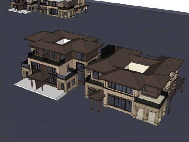 Sketchup别墅模型|双拼别墅,现代风格 Sketchup别墅模型|双拼别墅,现代风格