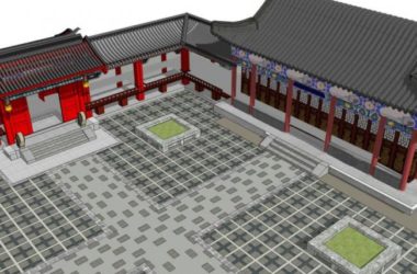 Sketchup别墅模型|四合院别墅,中式风格-BIM建筑网