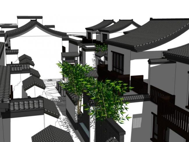 Sketchup别墅模型|别墅住宅群,中式风格 Sketchup别墅模型|别墅住宅群,中式风格