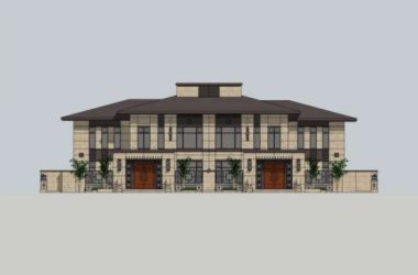 Sketchup别墅模型|双拼别墅,现代中式风格-BIM建筑网