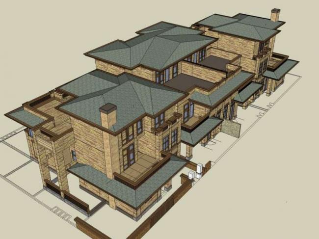 Sketchup别墅模型|双拼别墅,古典风格 Sketchup别墅模型|双拼别墅,古典风格
