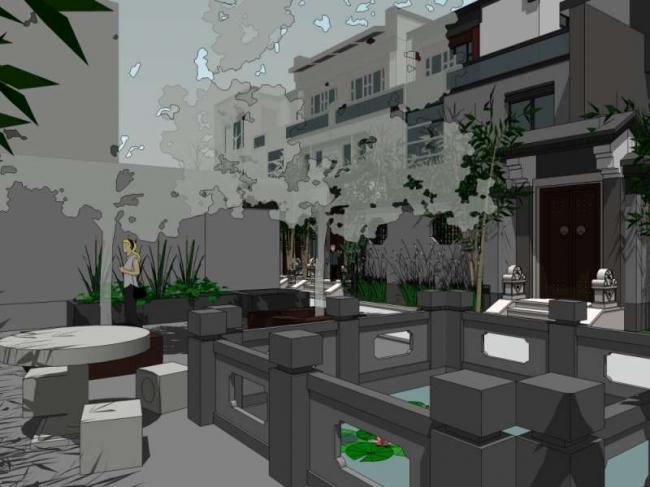 Sketchup别墅模型|联排别墅,中式风格 Sketchup别墅模型|联排别墅,中式风格