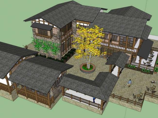 Sketchup别墅模型|独栋别墅,中式风格 Sketchup别墅模型|独栋别墅,中式风格