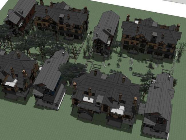Sketchup别墅模型|双拼别墅群,古典风格 Sketchup别墅模型|双拼别墅群,古典风格