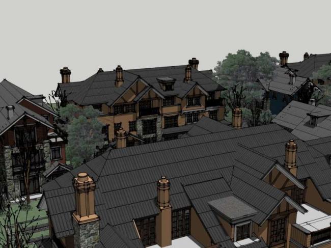 Sketchup别墅模型|双拼别墅群,古典风格 Sketchup别墅模型|双拼别墅群,古典风格