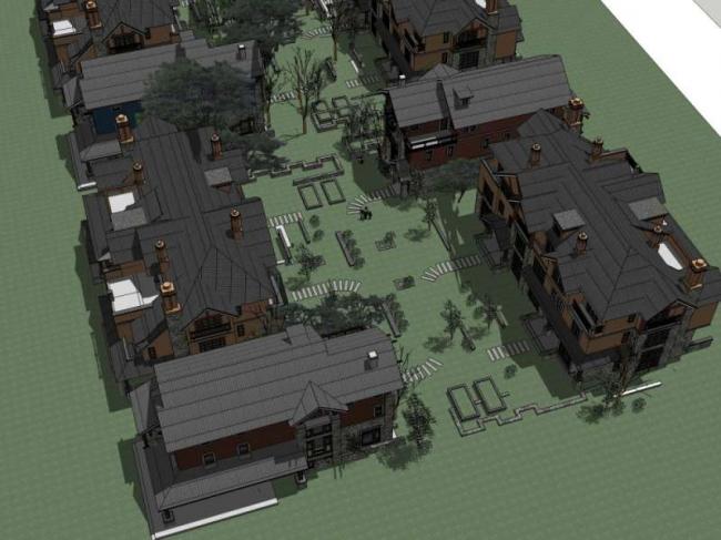 Sketchup别墅模型|双拼别墅群,古典风格 Sketchup别墅模型|双拼别墅群,古典风格