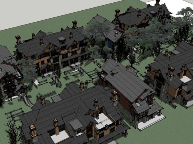 Sketchup别墅模型|双拼别墅群,古典风格 Sketchup别墅模型|双拼别墅群,古典风格