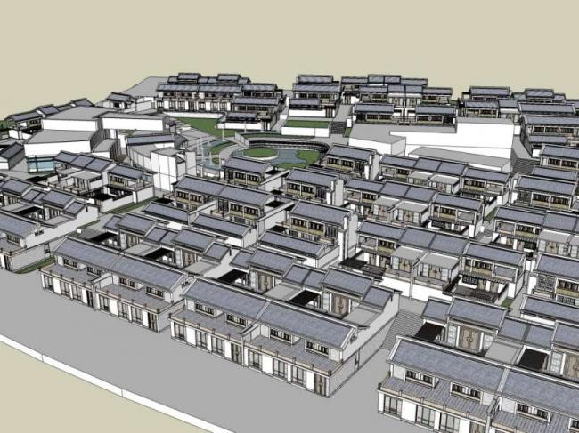 Sketchup别墅模型|别墅住宅群,中式风格 Sketchup别墅模型|别墅住宅群,中式风格