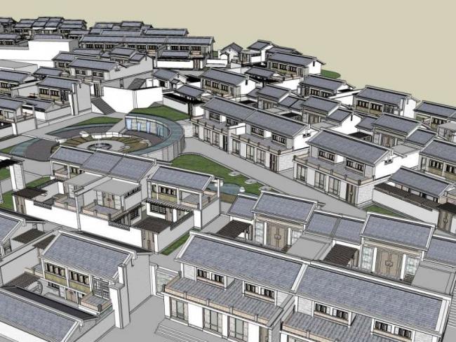 Sketchup别墅模型|别墅住宅群,中式风格 Sketchup别墅模型|别墅住宅群,中式风格