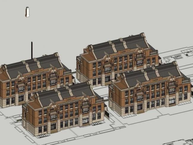 Sketchup别墅模型|联排别墅,欧式古典风格 Sketchup别墅模型|联排别墅,欧式古典风格