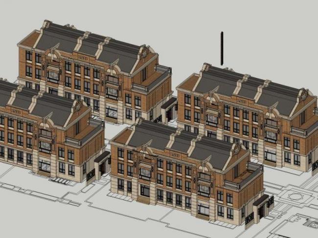 Sketchup别墅模型|联排别墅,欧式古典风格 Sketchup别墅模型|联排别墅,欧式古典风格